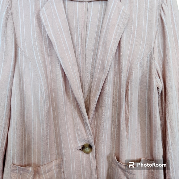 Candie's Women's Pastel Salmon Linen-Blend Long Sleeve Blazer/Suit Jacket  L - Picture 3 of 14